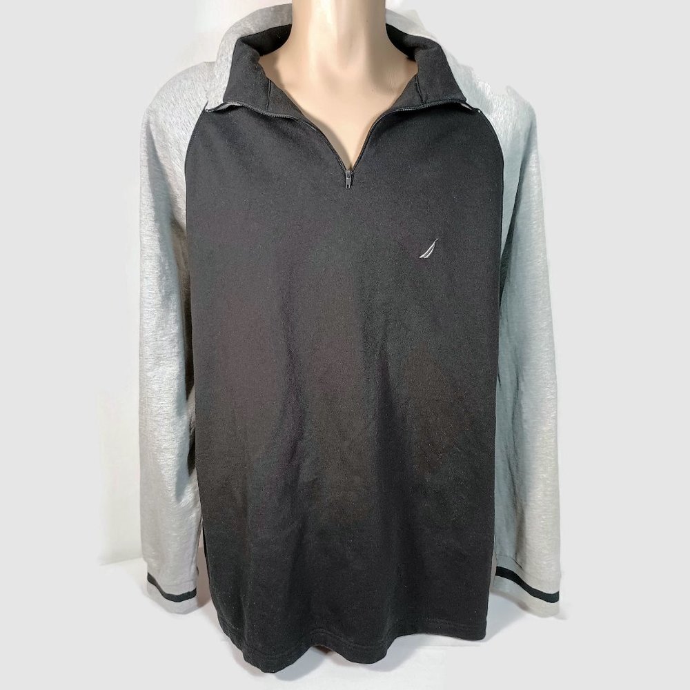 Nautica 1/4 Zip Pullover Fleece Lined Sweatshirt Black and Gray Men's XL